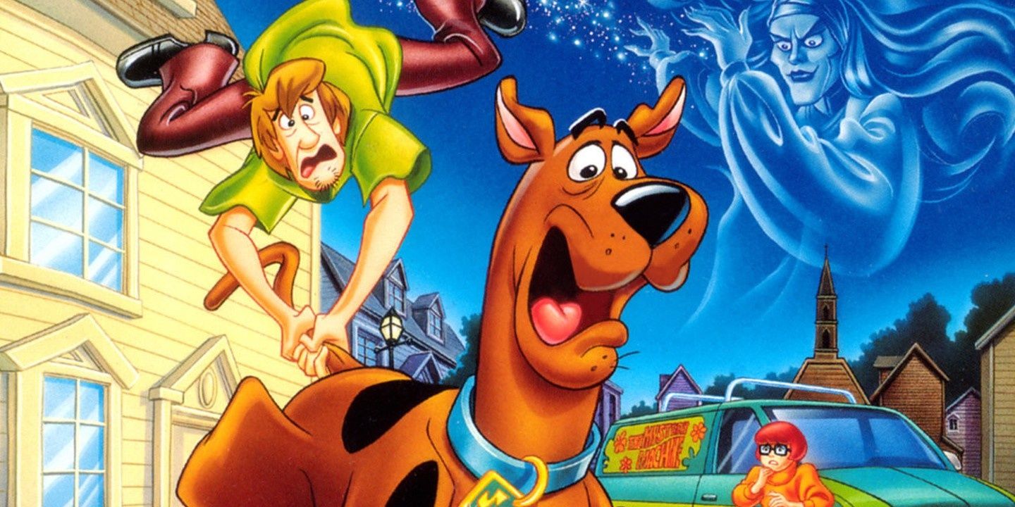 Cropped DVD cover art for Scooby-Doo! And The Witch's Ghost features a scared Shaggy and Scooby