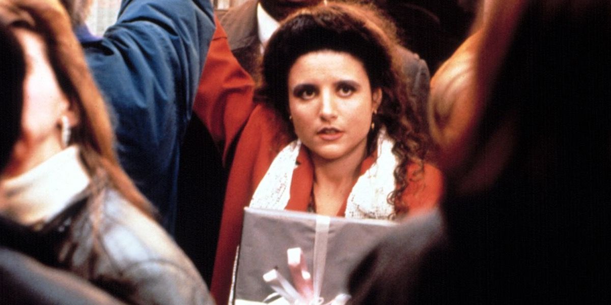 Elaine Benes on the subway on Seinfeld