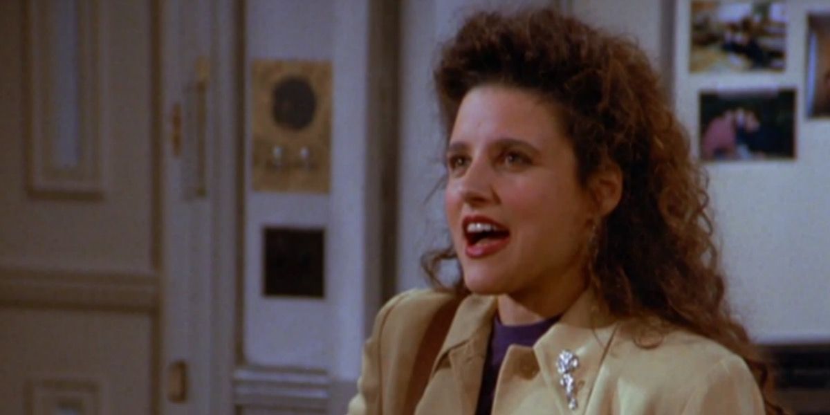 Elaine with her mouth open in shock in Seinfeld