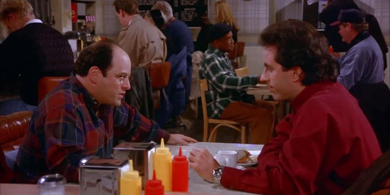 Jerry and George talk while eating at a diner in Seinfeld.
