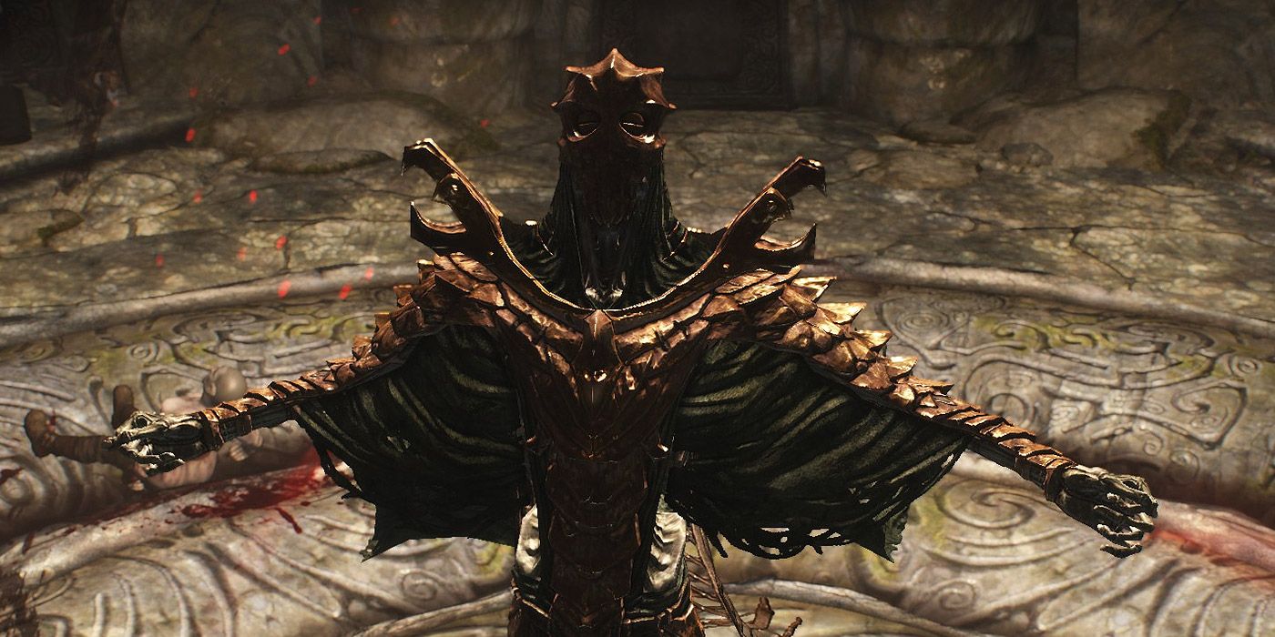 Ahzidal o Dragon Priest ostentando seu poder em Skyrim