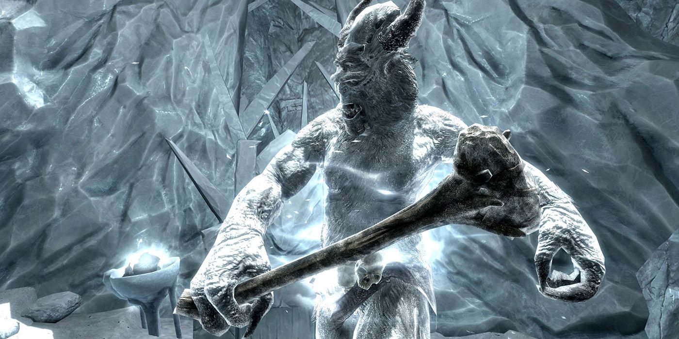 Karstaag wielding a massive club in Skyrim