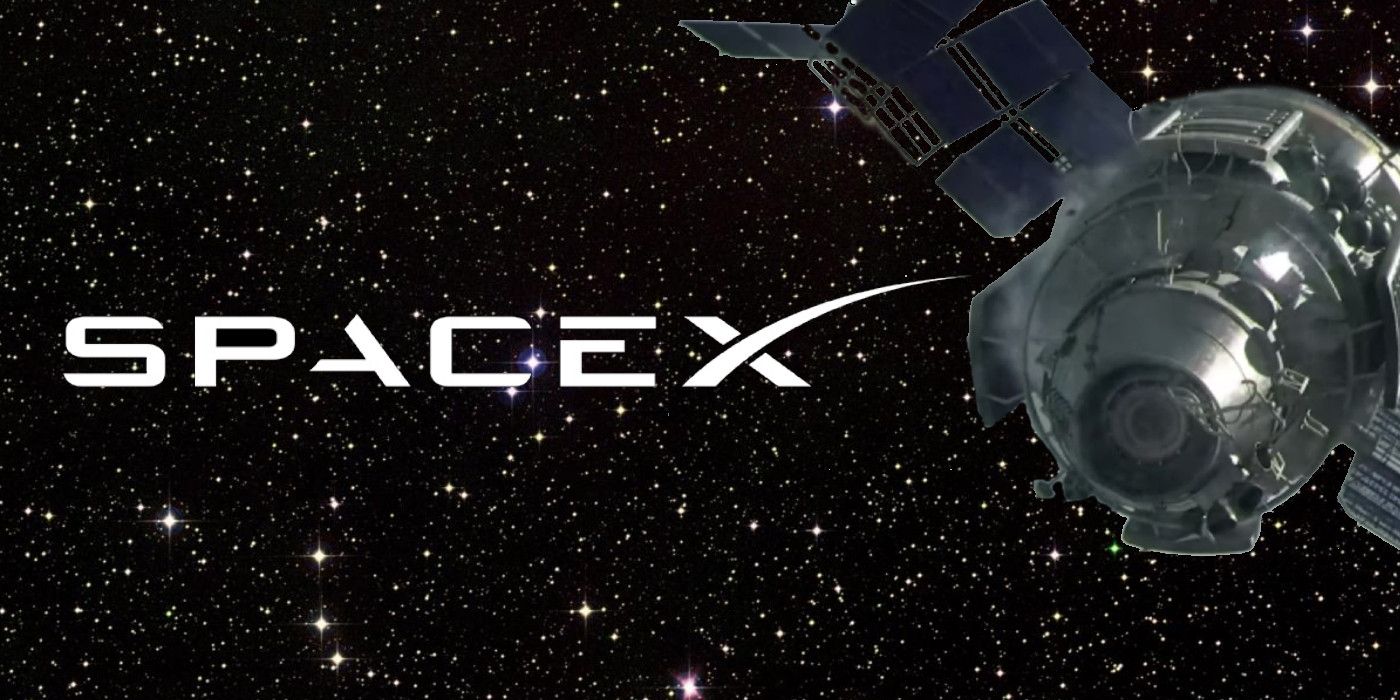 spacex logo and starfield satellite