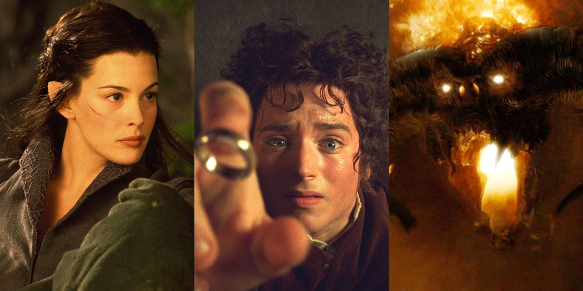 Split image of Arwen, Frodo, and the Balrog from The Lord of the Rings: The Fellowship of the Ring
