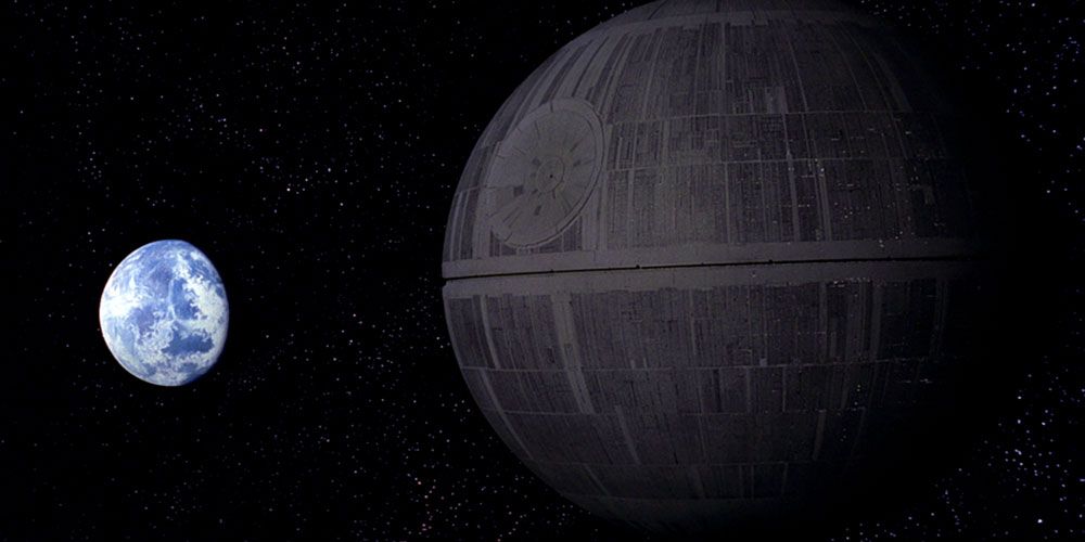 The Death Star and the planet Alderaan in Star Wars