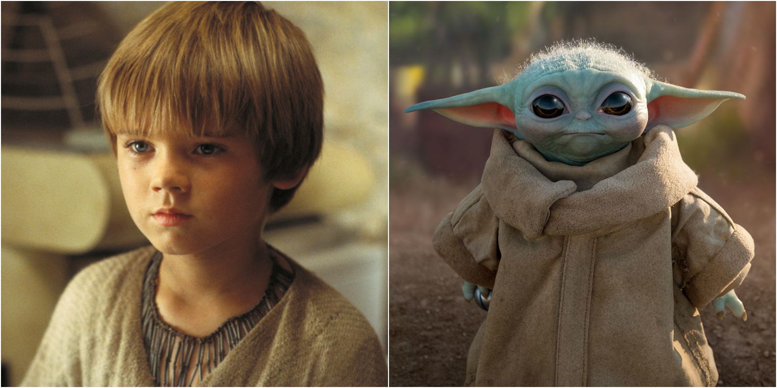 Anakin Skywalker in The Phantom Menace and Baby Yoda in The Mandalorian