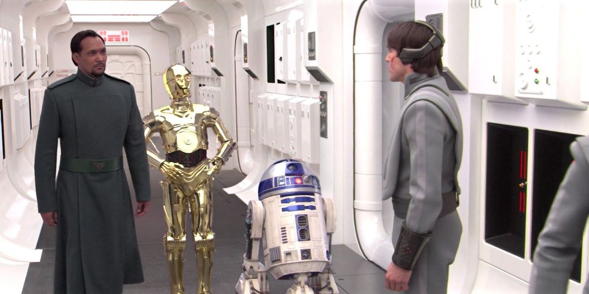 Bail Organa and the droids on Tantive IV in Revenge of the Sith