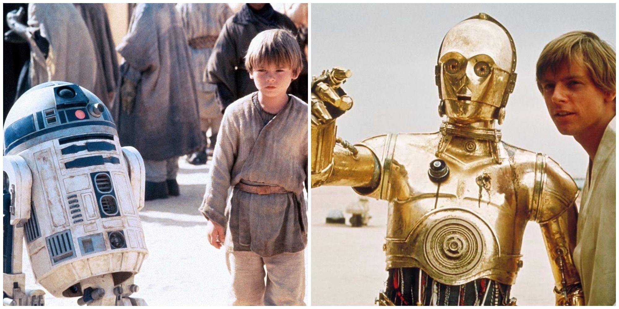 R2-D2 and Anakin in The Phantom Menace and C-3PO and Luke in A New Hope.