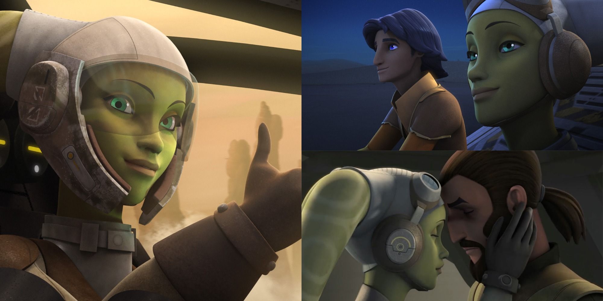 Two side by side images from Star Wars Rebels with Hera Syndulla.