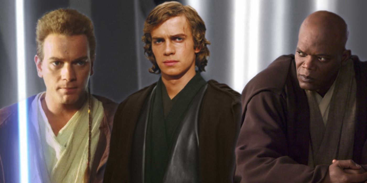 A collage of Anakin, Obi-wan and Mace Windu from Star Wars