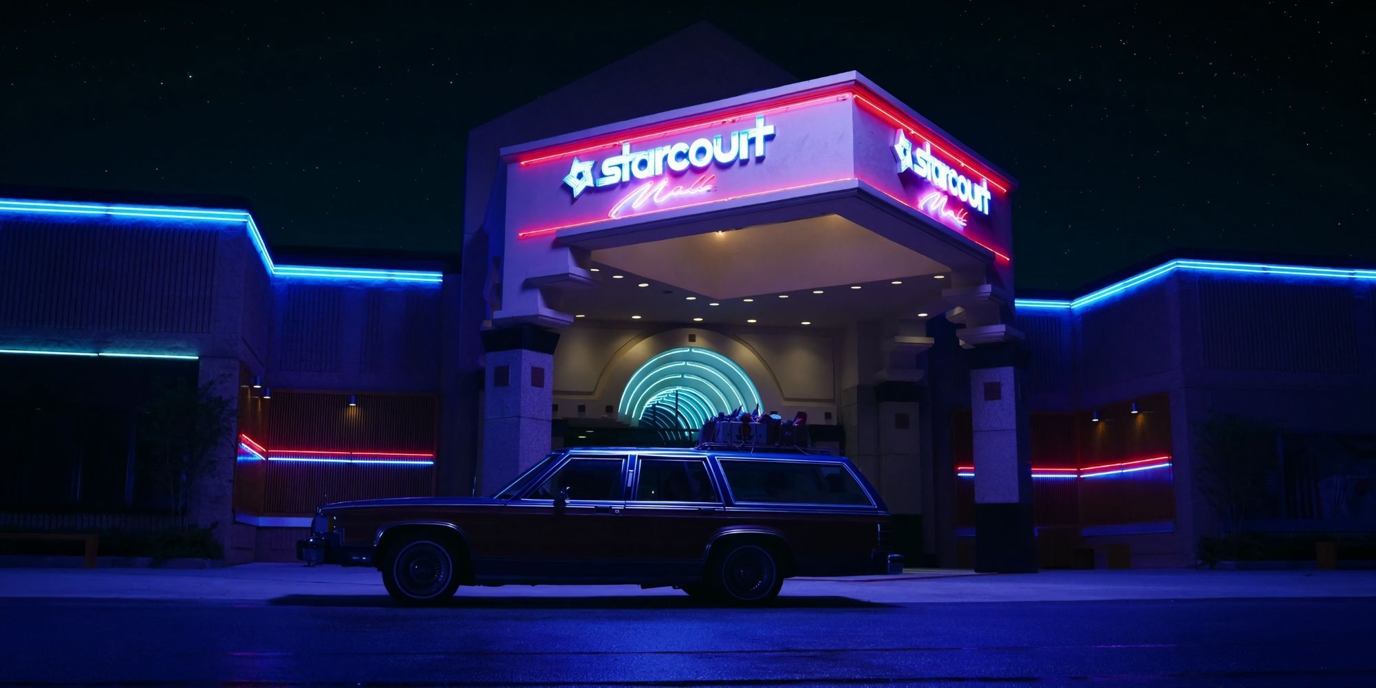 An image of the Starcourt Mall seen in Stranger Things