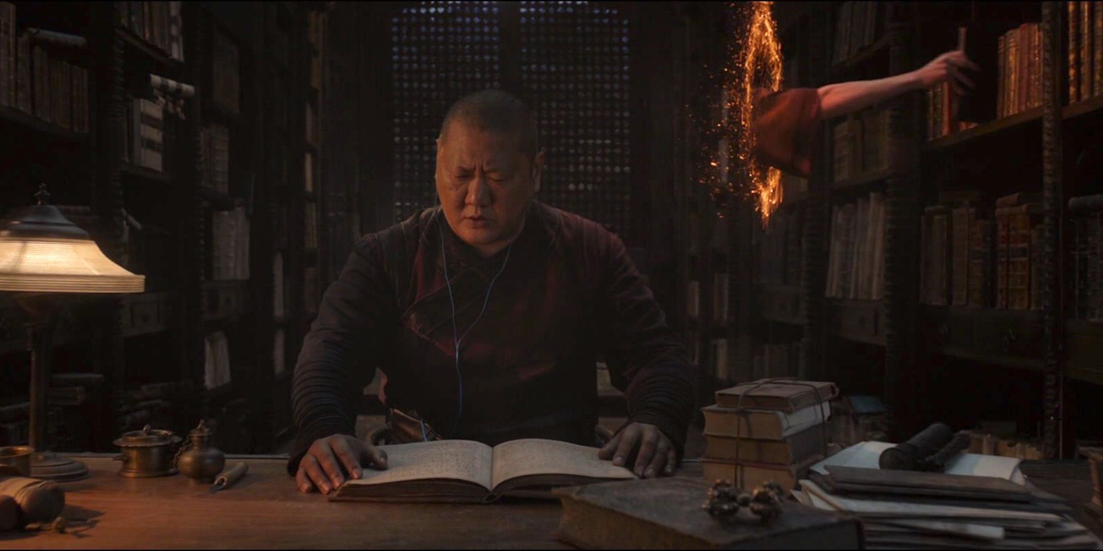 Strange steals books from the library before calling Wong Beyonce in Doctor Strange