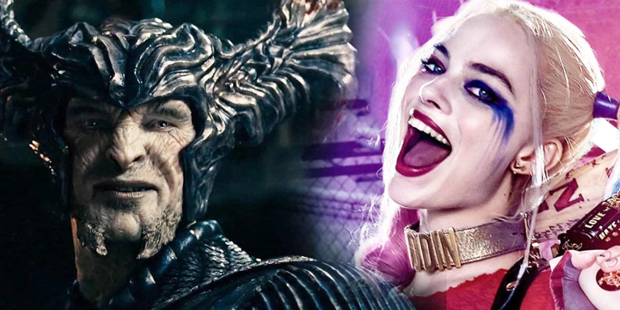Steppenwolf from Justice League alongside Margot Robbie as Harley Quinn in Suicide Squad