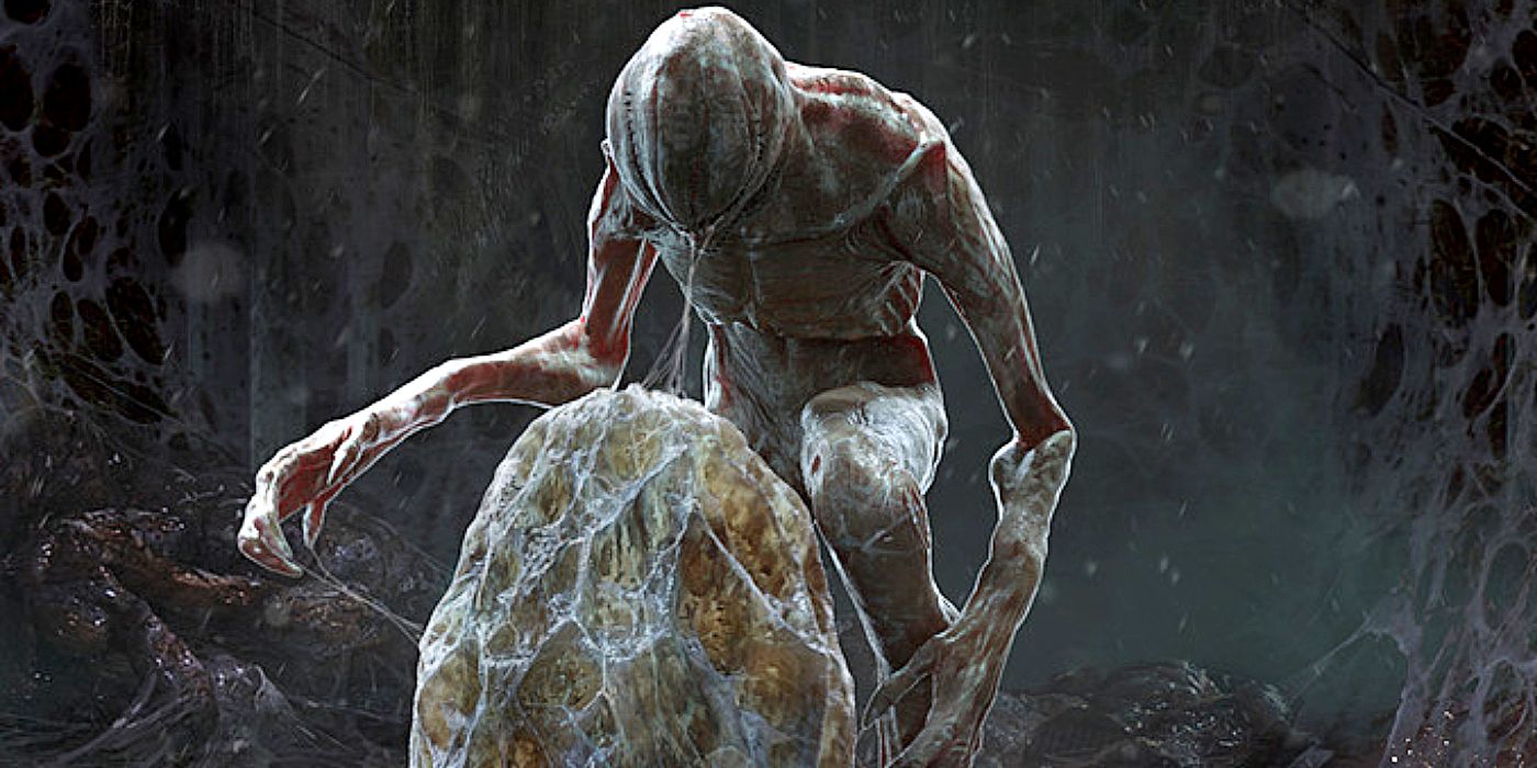 Demogorgon looking over an egg in Stranger Things.
