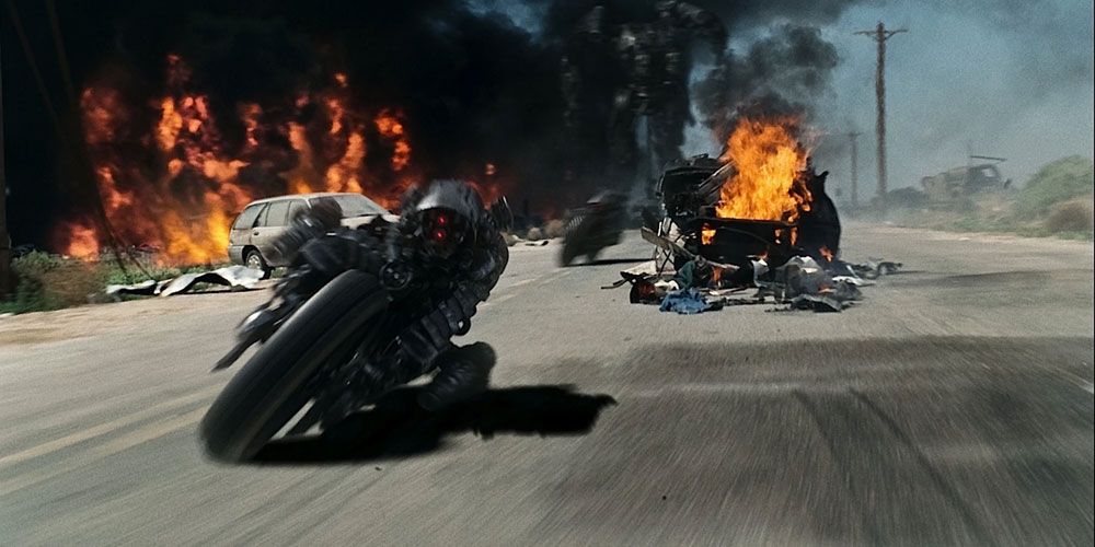 A Moto-Terminator on the road in Terminator Salvation