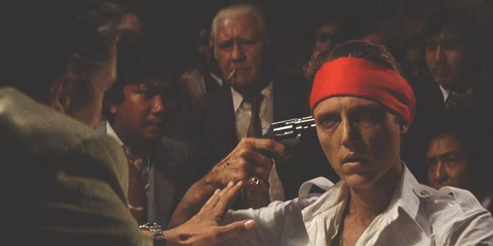Nick points a gun at his head in The Deer Hunter