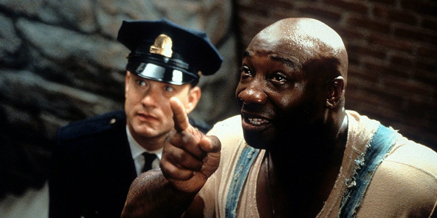 Paul Edgecomb and John Coffey looking up in The Green Mile