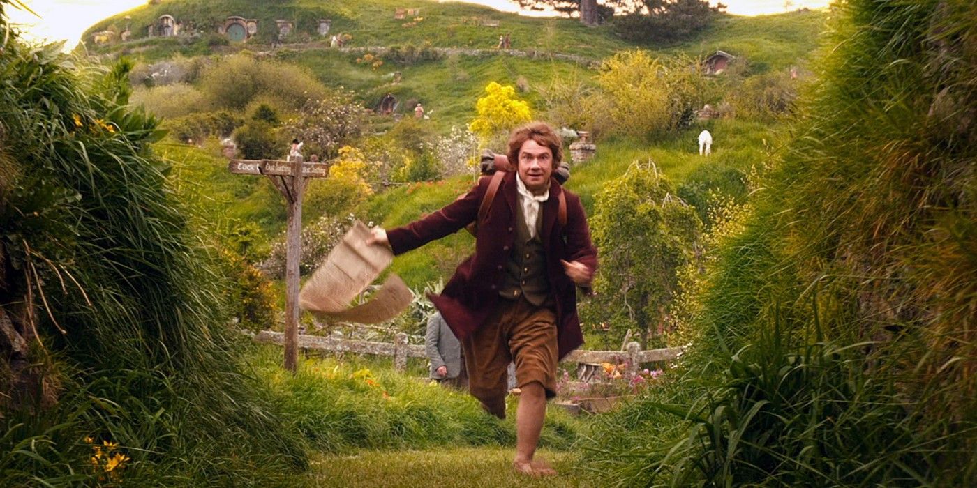 Bilbo runs through Bag End in The Hobbit: An Unexpected Journey