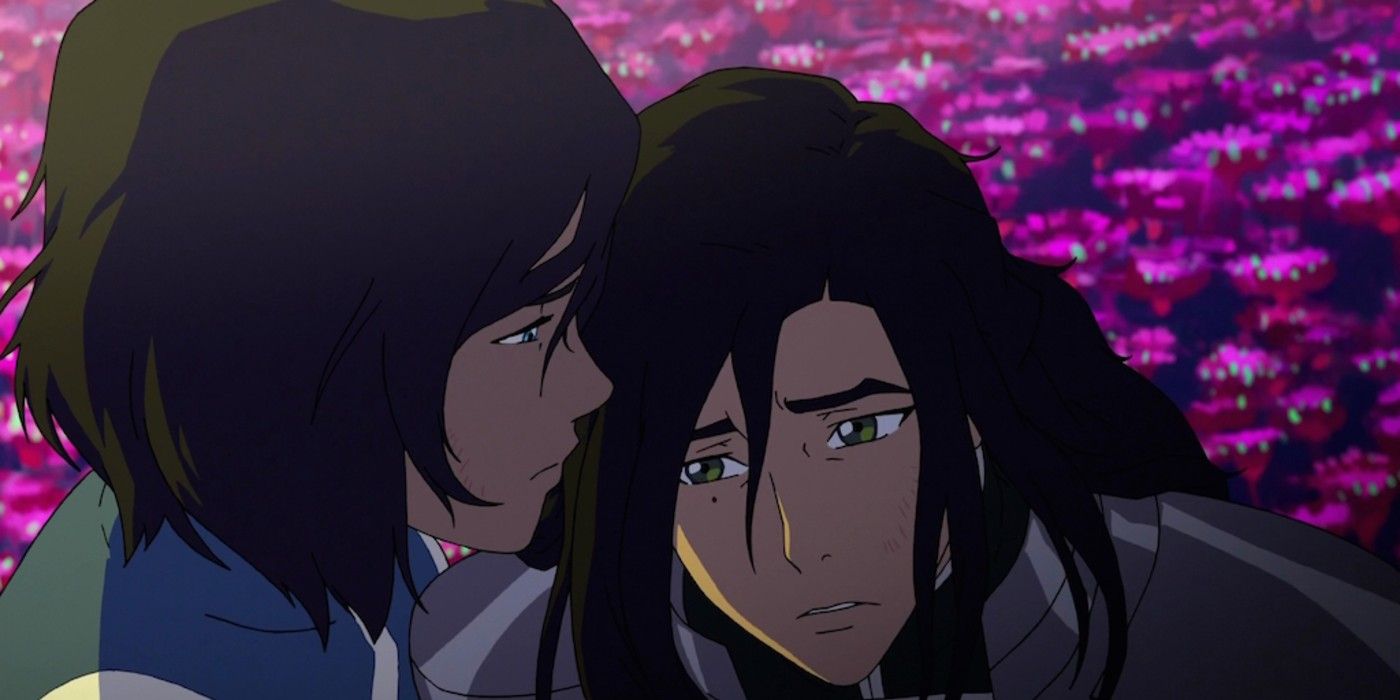 Korra and Kuvira hold onto one another in the Spirit World in Legend of Kora