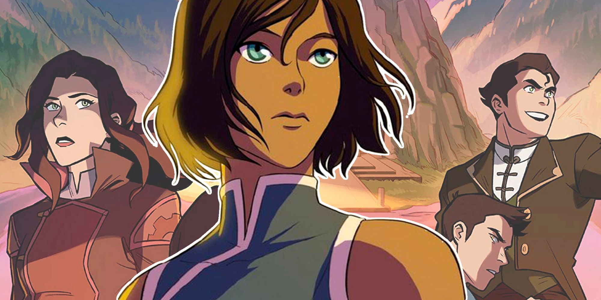A blended image features Asami, Korra, Mako, and Bolin from The Legend of Korra comics