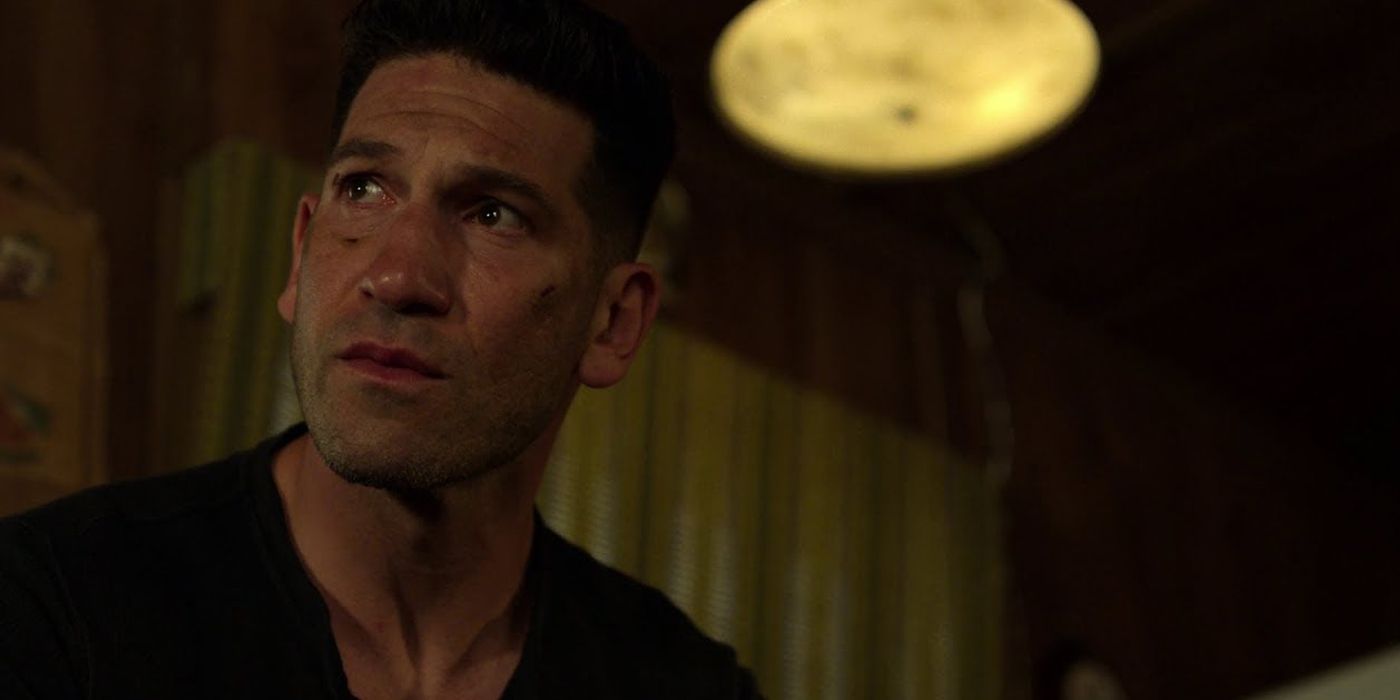 Frank Castle looking upset in The Punisher