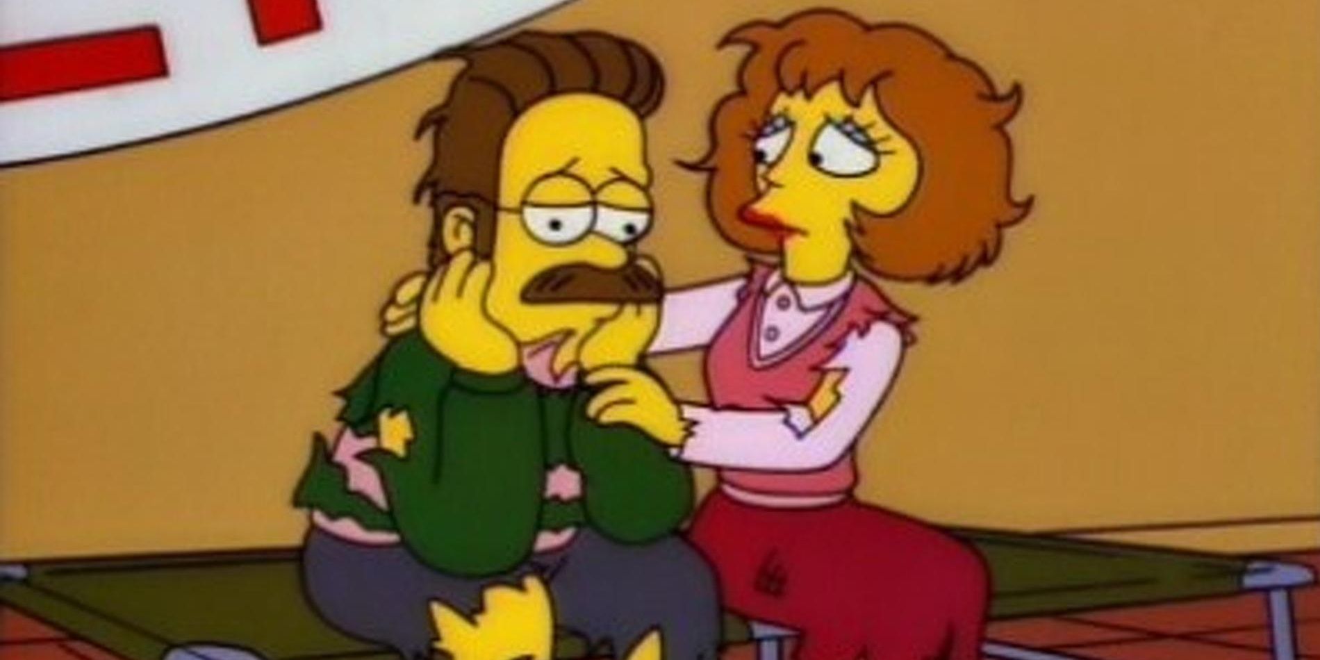 Ned and Maude in the church in The Simpsons