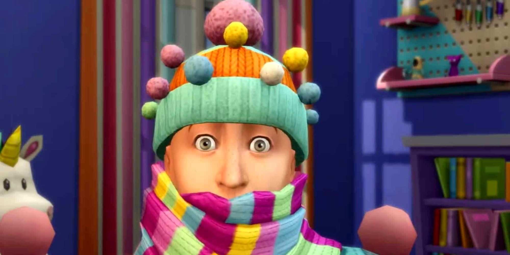 A Sim dressed in knits in The Sims 4: Nifty Knitting Stuff Pack