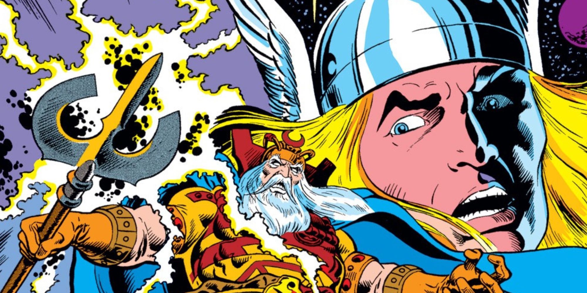 Thor portrait overlooking Odin full figure