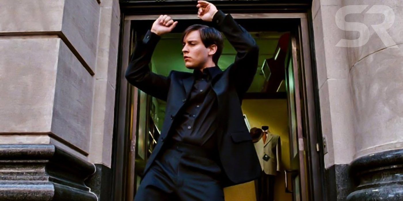 Tobey Maguire as Peter Parker dancing in Spider-Man 3