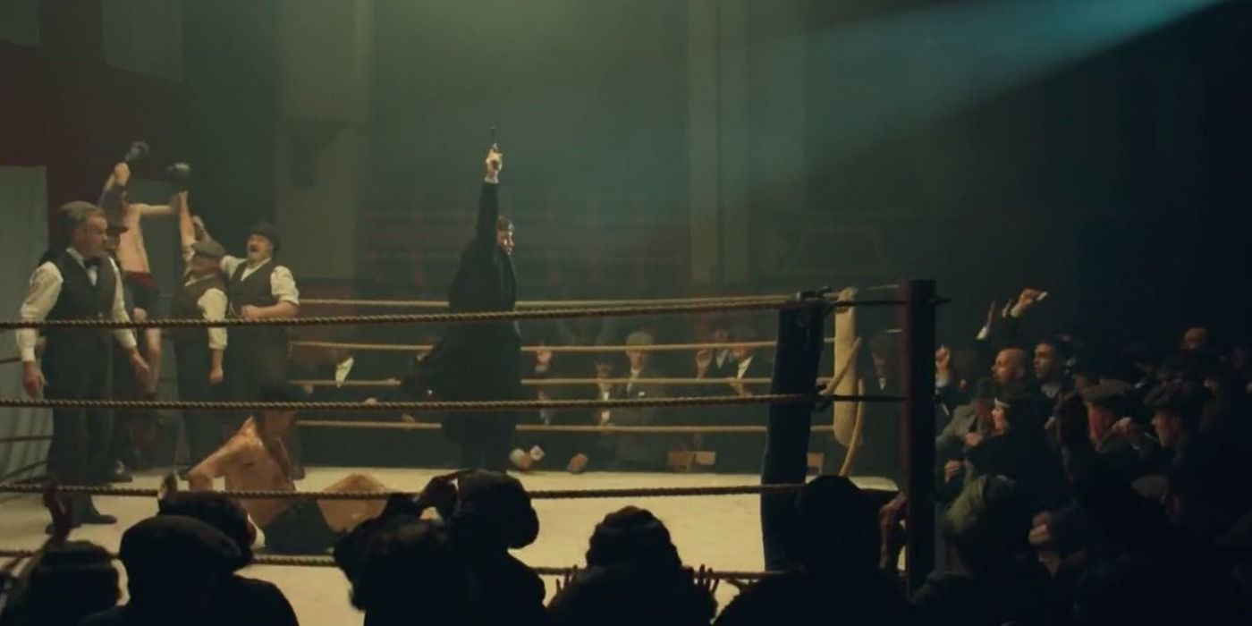 Tommy stops the boxing celebrations after the Changretta's invade the event and 'kill' Arthur in Peaky Blinders