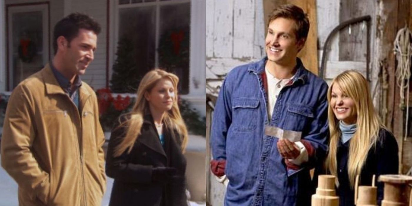 Two split images of Candace Cameron Bure in Hallmark movies