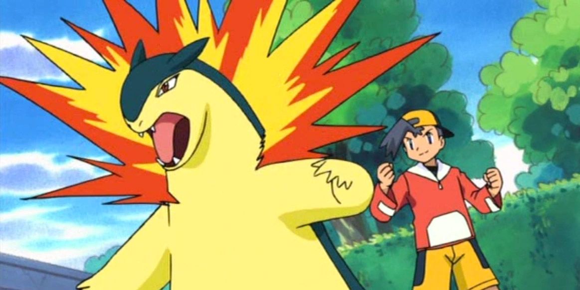 Jimmy's Typhlosion in battle in The Legend of Thunder! tv movie