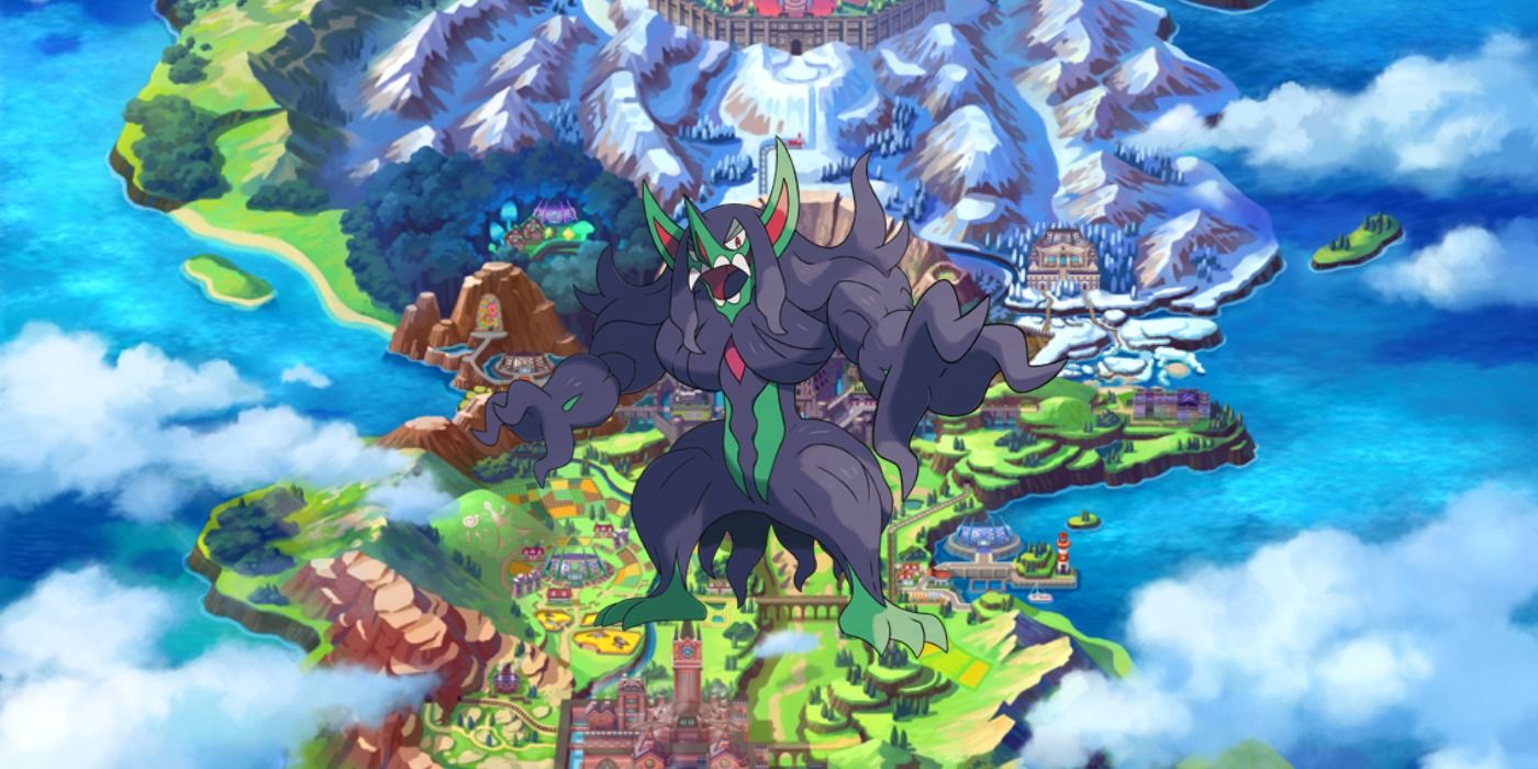 Grimmsnarl against a Galar background from Pokemon Sword &amp; Shield