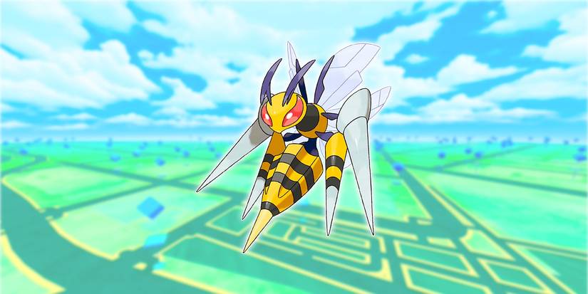 Mega Beedrill against a Pokémon Go background.