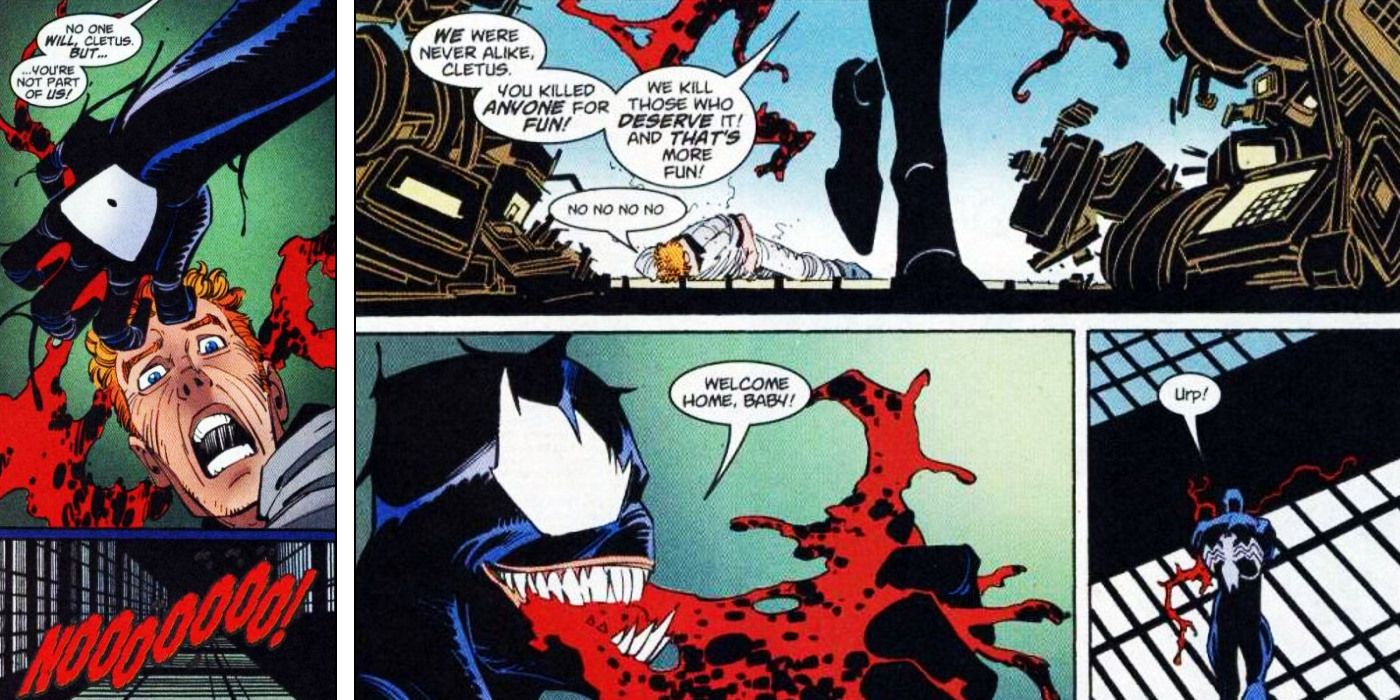 Venom eats the Carnage Symbiote in Marvel comics