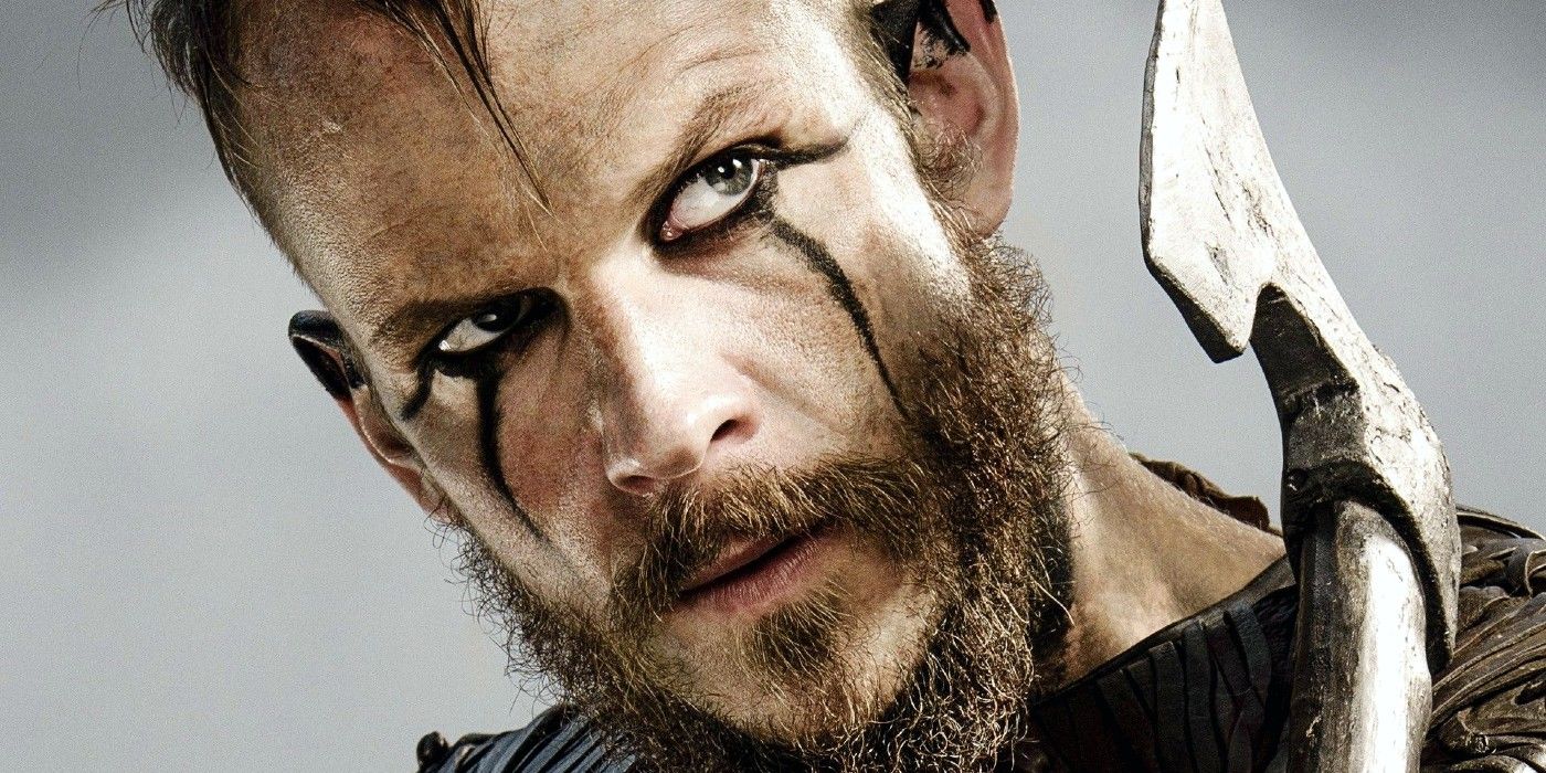 Vikings Floki eye makeup and axe close up