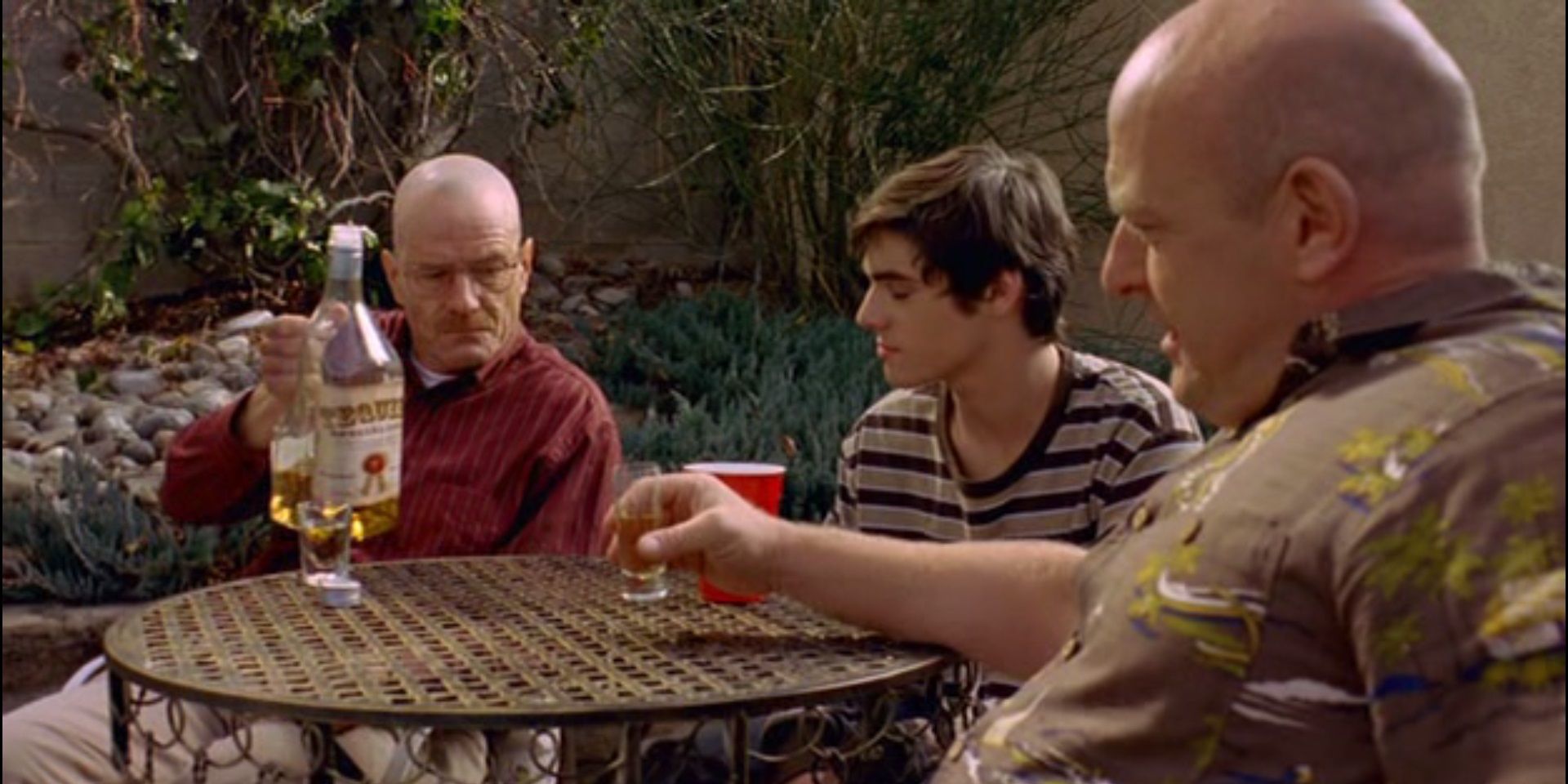 Walt forces Walter Jr to drink more liqour than he can handle