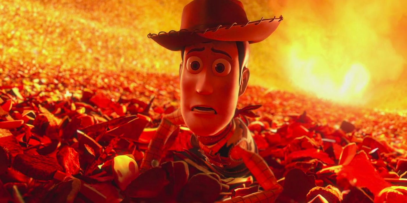 Woody in the incinerator in Toy Story 3