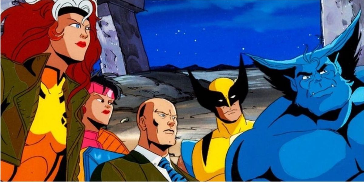 The X-Men look to their left on a battlefield in X-Men: The Animated Series.