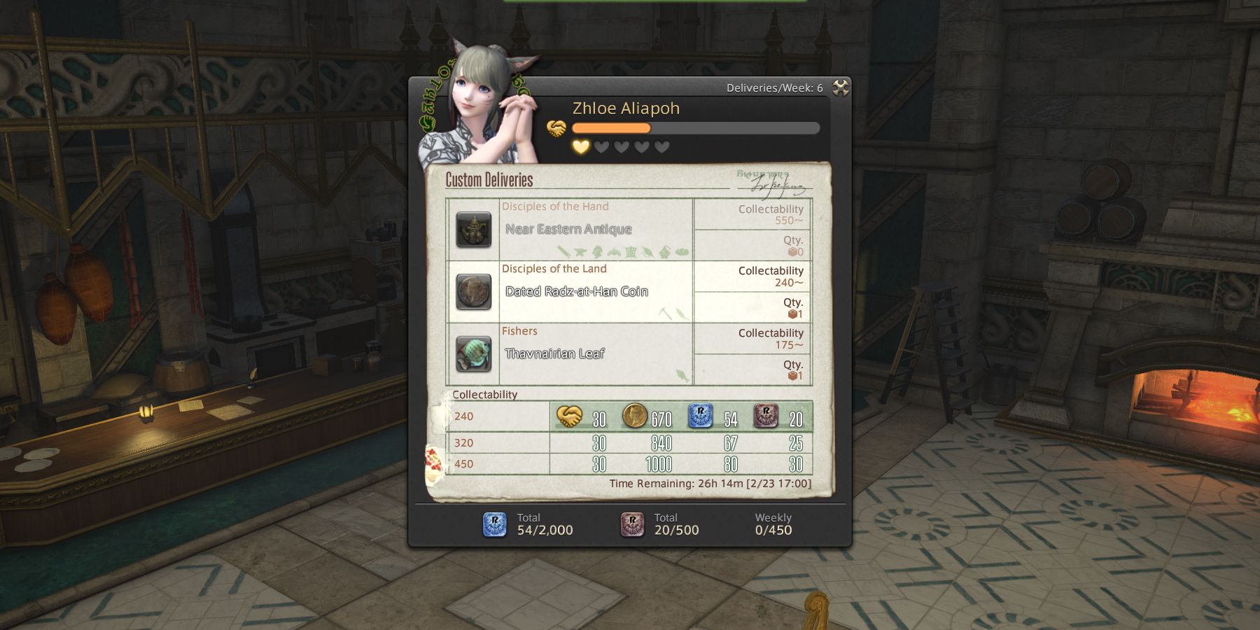 Zhloe wants Coins Fish and Antiques in Final Fantasy 14