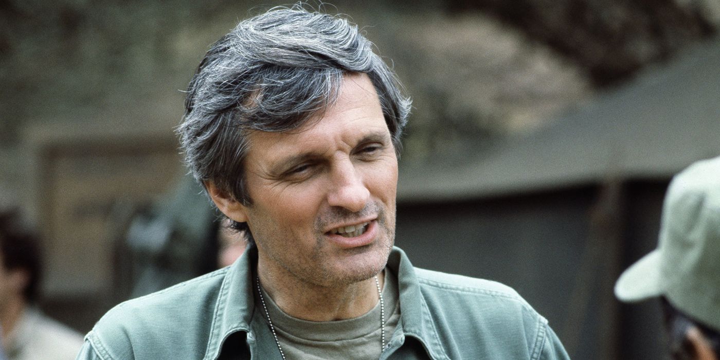 A closeup of Alan Alda in M*A*S*H