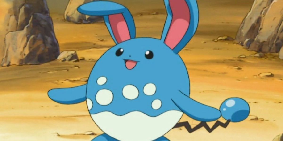 Azumarril smiles in the Pokemon anime