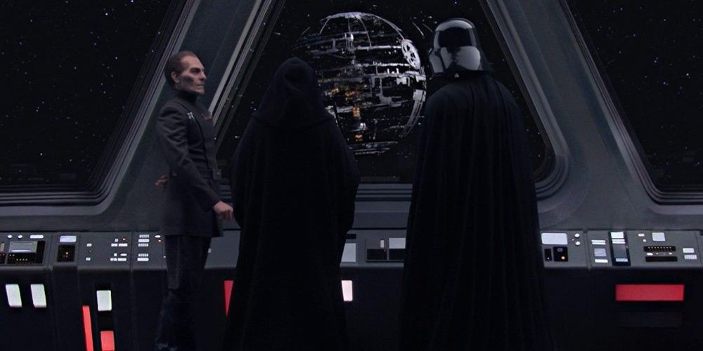 Vader, Palpatine, and Tarkin watch the Death Star construction in Revenge of the Sith