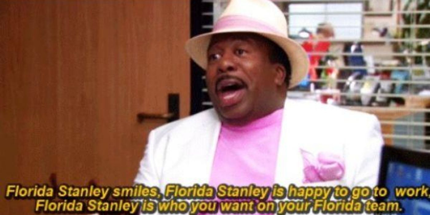 Stanley dressed for Florida whether in Andy’s office in The Office