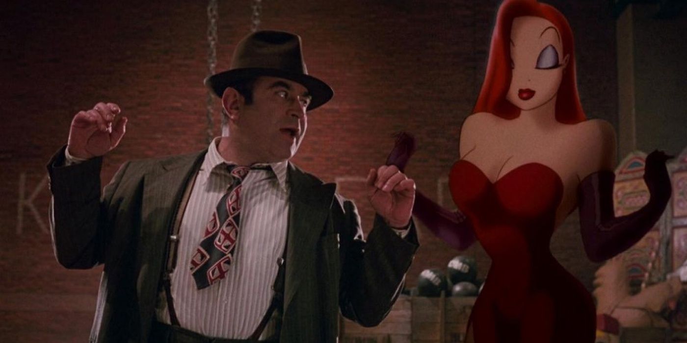 Bob Hoskins as Eddie Valiant dancing with Jessica Rabbit in Who Framed Roger Rabbit
