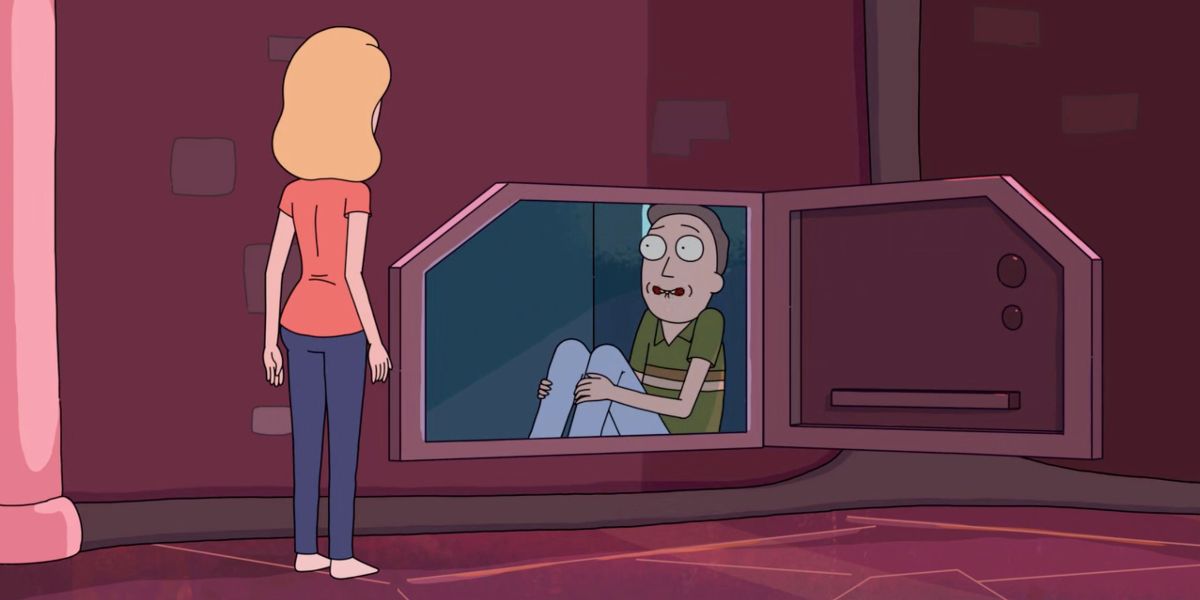 Jerry Hides In A Shaft in Rick and Morty.