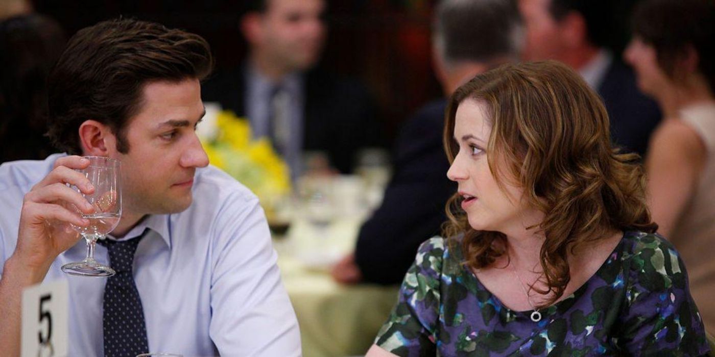 Jim and Pam look shocked while at an event on The Office