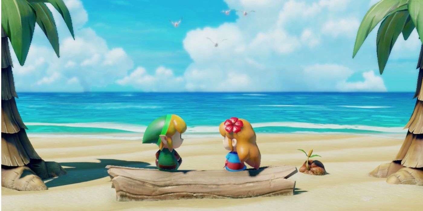 Link and Marin at the beach in Links awakening