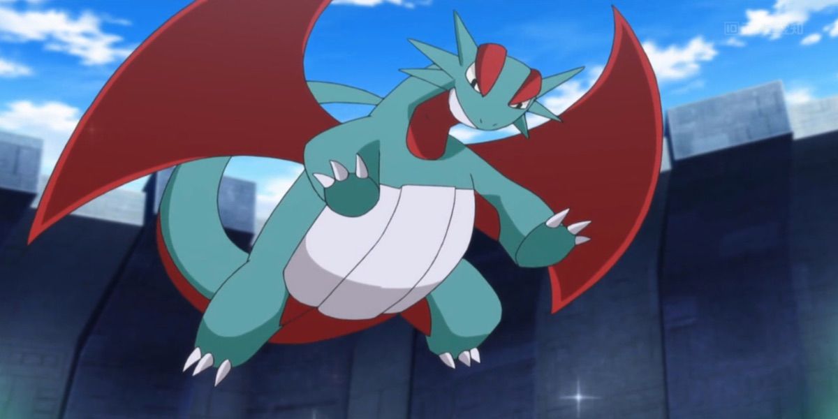 Salamence flying in the Pokémon anime.