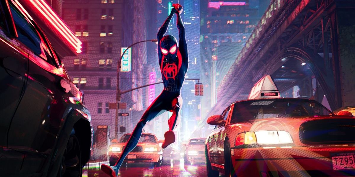 Miles Morales swings through New York City in Spider-Man: Into The Spiderverse